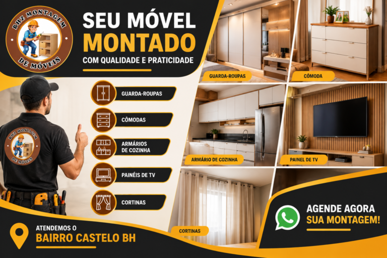 Agende agora sua montagem de móveis residenciais ou corporativos no Bairro Castelo BH